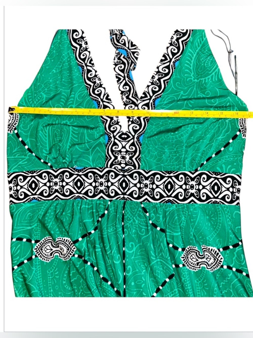Ronni Nicole Green Paisley Halter Boho Chic Maxi Dress Sleeveless Patterned 12 - Picture 5 of 7